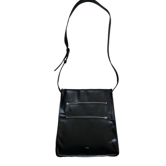 Vince Zip Line Leather Crossbody Black Purse - Picture 1 of 13